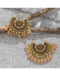 Elegant Vingate Ethnic Style Fan Shape Water Fashion Women Hoop Earrings - Brown