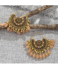 Elegant Vingate Ethnic Style Fan Shape Water Fashion Women Hoop Earrings - Brown