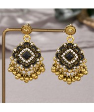Vingate Ethnic Style Flower Tassel Design Fashion Women Dangle Earrings - Black