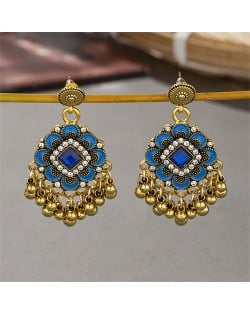 Vingate Ethnic Style Flower Tassel Design Fashion Women Dangle Earrings - Blue