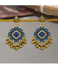 Vingate Ethnic Style Flower Tassel Design Fashion Women Dangle Earrings - Blue