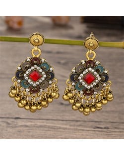 Vingate Ethnic Style Flower Tassel Design Fashion Women Dangle Earrings - Red