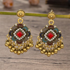 Vingate Ethnic Style Flower Tassel Design Fashion Women Dangle Earrings - Red