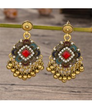 Vingate Ethnic Style Flower Tassel Design Fashion Women Dangle Earrings - Red