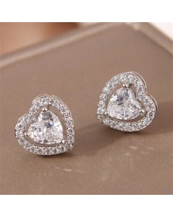 Simple Peach Heart Design Copper Ear Studs Wholesale Fashion Women Earrings - White