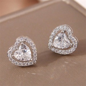 Simple Peach Heart Design Copper Ear Studs Wholesale Fashion Women Earrings - White