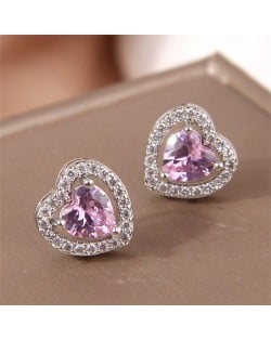 Simple Peach Heart Design Copper Ear Studs Wholesale Fashion Women Earrings - Pink