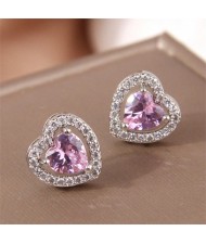 Simple Peach Heart Design Copper Ear Studs Wholesale Fashion Women Earrings - Pink
