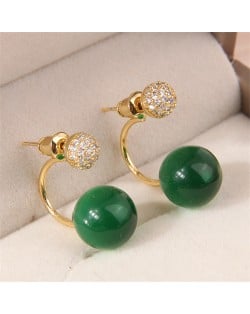 Classic Korean Fashion Round Opal Wholesale Fashion Women Copper Earrings - Green