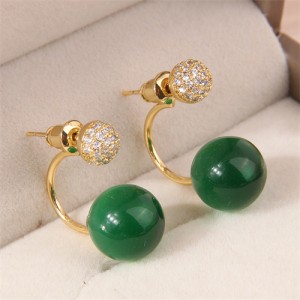 Classic Korean Fashion Round Opal Wholesale Fashion Women Copper Earrings - Green