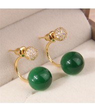 Classic Korean Fashion Round Opal Wholesale Fashion Women Copper Earrings - Green