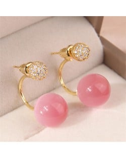 Classic Korean Fashion Round Opal Wholesale Fashion Women Copper Earrings - Pink