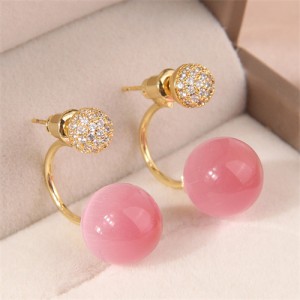 Classic Korean Fashion Round Opal Wholesale Fashion Women Copper Earrings - Pink