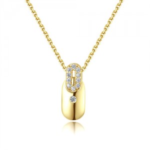 Korean Fashion Cubic Zirconia 14K Gold Plated Pendant Wholesale Women 925 Sterling Silver Necklace