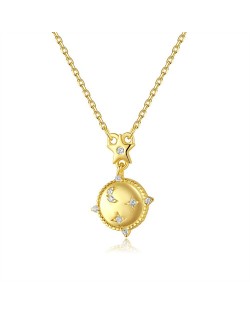 Fine Jewelry 14K Gold Plated Moon and Star Round Pendant Wholesale Women 925 Sterling Silver Necklace