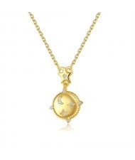 Fine Jewelry 14K Gold Plated Moon and Star Round Pendant Wholesale Women 925 Sterling Silver Necklace