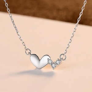 Fine Jewelry Cubit Zirconia Peach Heart Pendant Wholesale Women 925 Sterling Silver Necklace