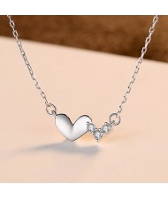 Fine Jewelry Cubit Zirconia Peach Heart Pendant Wholesale Women 925 Sterling Silver Necklace