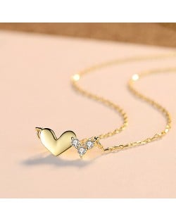 Fine Jewelry Cubit Zirconia Peach Heart Pendant Wholesale Women 925 Sterling Silver Necklace - Golden