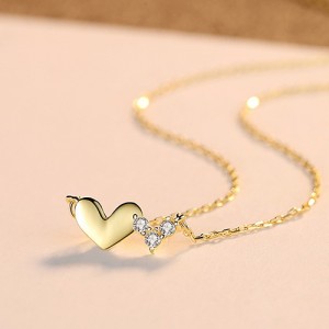 Fine Jewelry Cubit Zirconia Peach Heart Pendant Wholesale Women 925 Sterling Silver Necklace - Golden