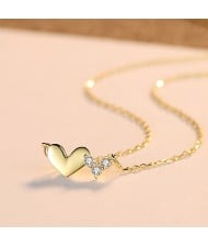 Fine Jewelry Cubit Zirconia Peach Heart Pendant Wholesale Women 925 Sterling Silver Necklace - Golden