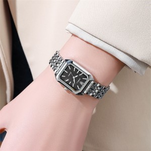 Stylish and Simple Square Design Steel Strap Wholesale Women Quartz Watch - Silver Black