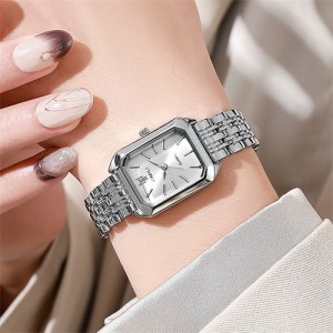 Stylish and Simple Square Design Steel Strap Wholesale Women Quartz Watch - Silver White