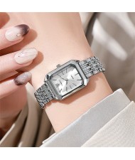 Stylish and Simple Square Design Steel Strap Wholesale Women Quartz Watch - Silver White