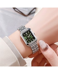 Stylish and Simple Square Design Steel Strap Wholesale Women Quartz Watch - Silver Green