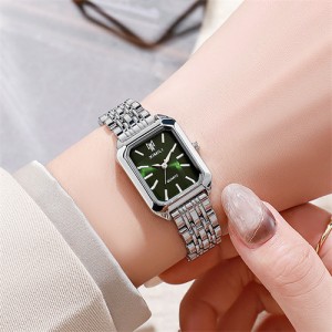 Stylish and Simple Square Design Steel Strap Wholesale Women Quartz Watch - Silver Green