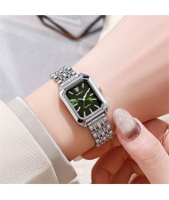 Stylish and Simple Square Design Steel Strap Wholesale Women Quartz Watch - Silver Green