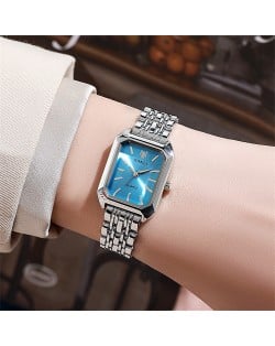 Stylish and Simple Square Design Steel Strap Wholesale Women Quartz Watch - Silver Blue