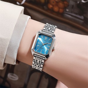 Stylish and Simple Square Design Steel Strap Wholesale Women Quartz Watch - Silver Blue