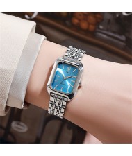 Stylish and Simple Square Design Steel Strap Wholesale Women Quartz Watch - Silver Blue