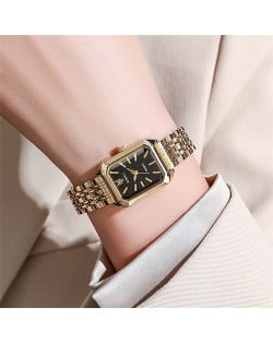 Stylish and Simple Square Design Steel Strap Wholesale Women Quartz Watch - Golden Black
