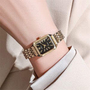 Stylish and Simple Square Design Steel Strap Wholesale Women Quartz Watch - Golden Black
