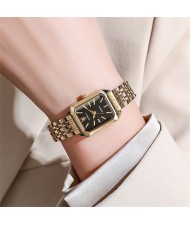 Stylish and Simple Square Design Steel Strap Wholesale Women Quartz Watch - Golden Black