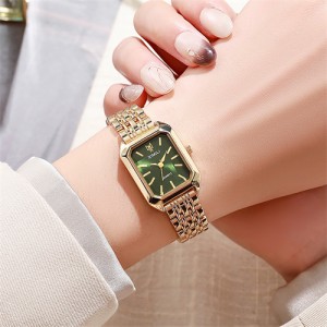 Stylish and Simple Square Design Steel Strap Wholesale Women Quartz Watch - Golden Green