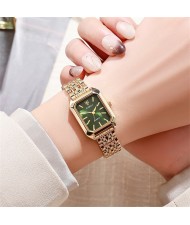 Stylish and Simple Square Design Steel Strap Wholesale Women Quartz Watch - Golden Green