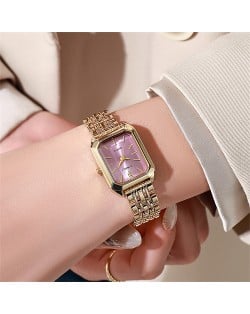 Stylish and Simple Square Design Steel Strap Wholesale Women Quartz Watch - Golden Pink