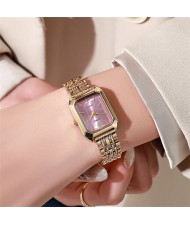 Stylish and Simple Square Design Steel Strap Wholesale Women Quartz Watch - Golden Pink