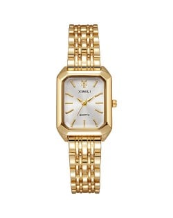Stylish and Simple Square Design Steel Strap Wholesale Women Quartz Watch - Golden White