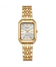 Stylish and Simple Square Design Steel Strap Wholesale Women Quartz Watch - Golden White