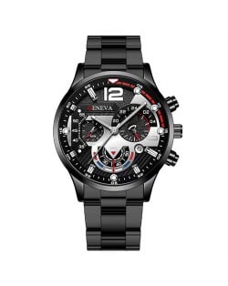 Steel Strap Calendar Sport Design Luminous Hands Wholesale Fashion Man Quartz Watch - Black Silver