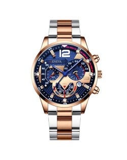 Steel Strap Calendar Sport Design Luminous Hands Wholesale Fashion Man Quartz Watch - Silver Rose Gold