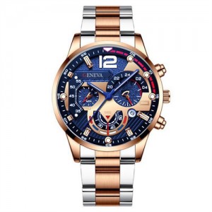 Steel Strap Calendar Sport Design Luminous Hands Wholesale Fashion Man Quartz Watch - Silver Rose Gold