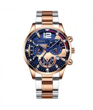 Steel Strap Calendar Sport Design Luminous Hands Wholesale Fashion Man Quartz Watch - Silver Rose Gold