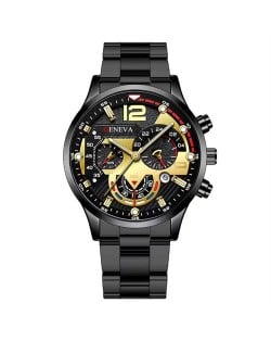 Steel Strap Calendar Sport Design Luminous Hands Wholesale Fashion Man Quartz Watch - Black with Golden