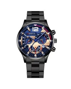 Steel Strap Calendar Sport Design Luminous Hands Wholesale Fashion Man Quartz Watch - Black with Rose Gold