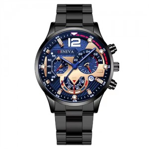 Steel Strap Calendar Sport Design Luminous Hands Wholesale Fashion Man Quartz Watch - Black with Rose Gold